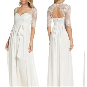 𝅺nwt Lulu's White Lace Chiffon Sweetheart Gown Formal Dress